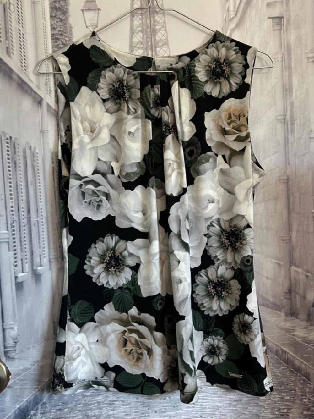 Calvin Klein Floral Blouse in Black, White and Green